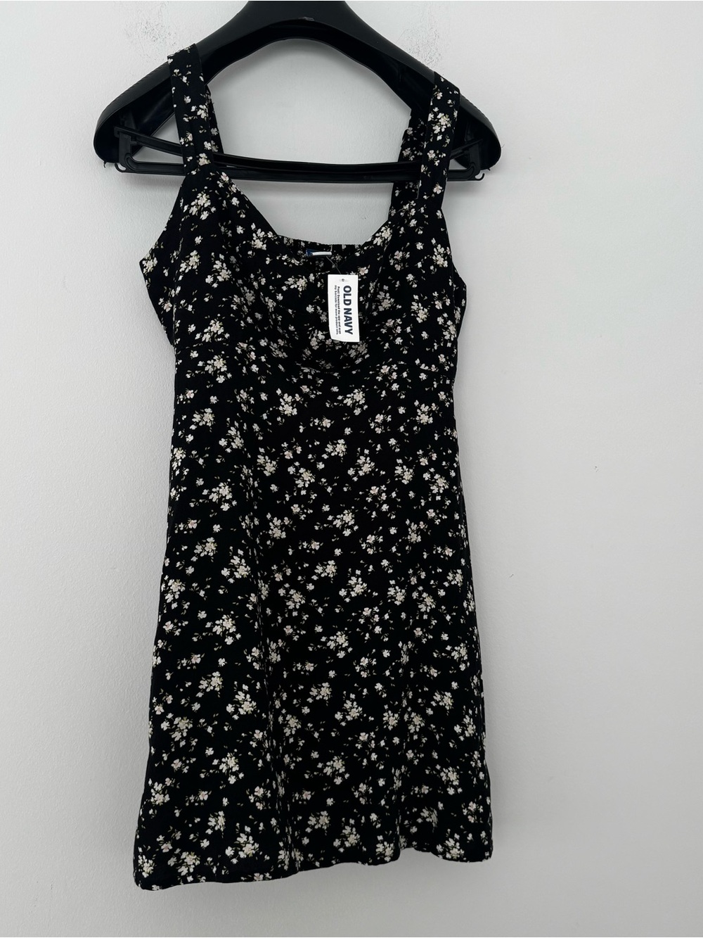 NWT Old Navy Mini Dress Women XS Petite Black Floral Fit Flare Smoked Back